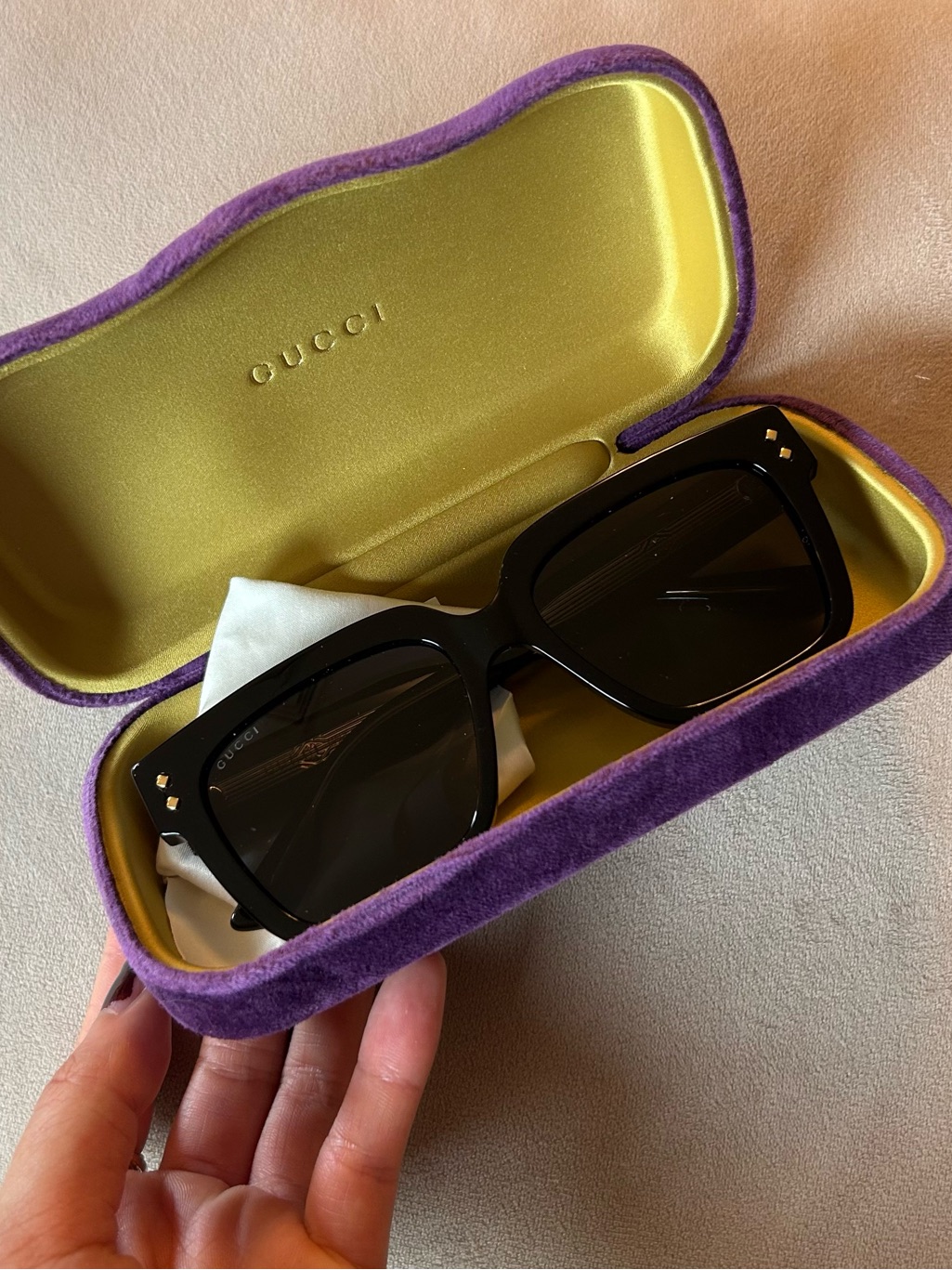 Gucci Black Square Sunglasses With Gold Stud Accents